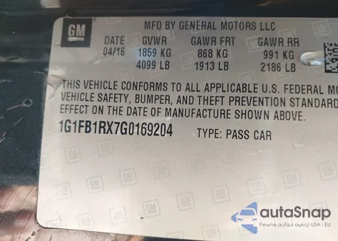 2016 Chevrolet Camaro 1Lt z USA, uszkodzony, nr VIN 1G1FB1RX7G0169204